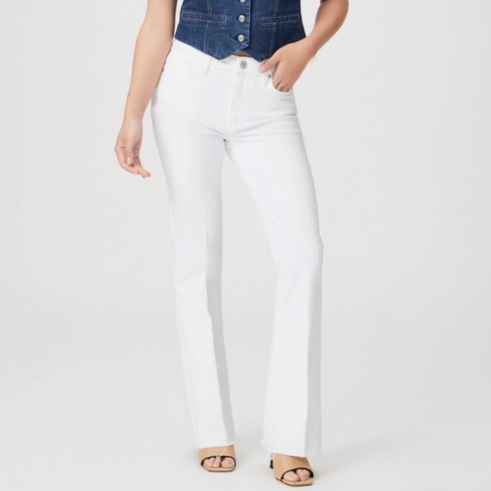 PAIGE Denim High Rise Laurel Canyon White Ankle Jeans with Frayed Raw Hem Sz 27 - Picture 11 of 11